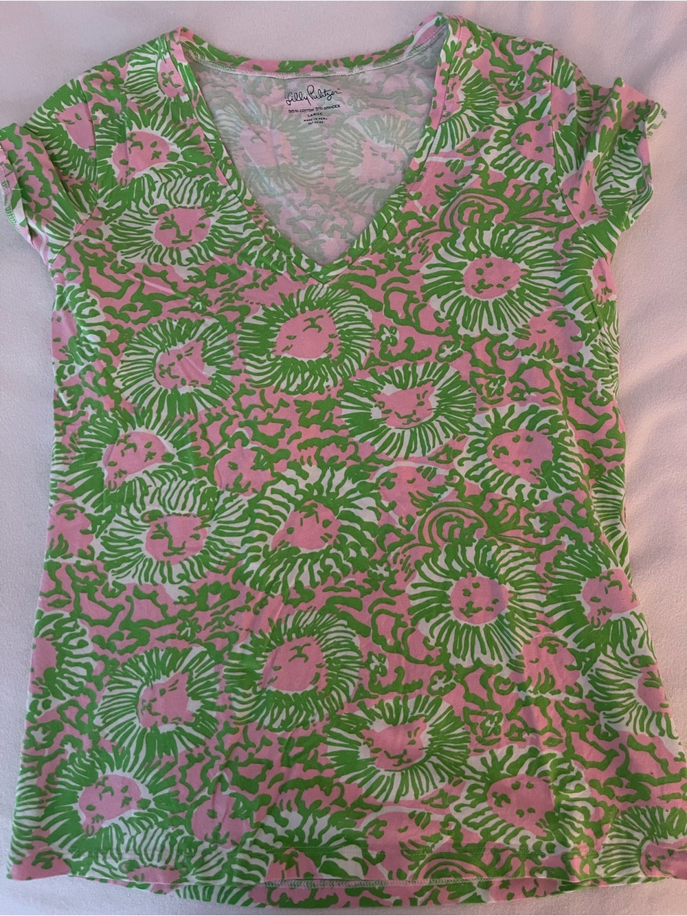 Lilly Pulitzer Pink & Green Floral V-Neck Tee